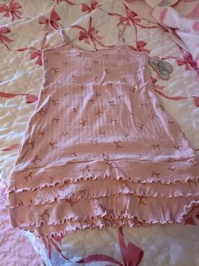 Girls' Pink Bow-Print Ruffle Slip Mini Dress
